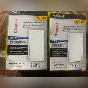 Lot of 2 LeGrand Radiant Paddle (Decora) Switches w/ Microban TM870WAMCC4 White